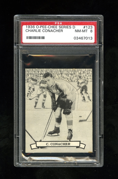 1936-37 O-Pee-Chee Series "D" (V304D) Hockey Card #123 HOFer Charlie Conacher - Graded PSA 8 - Highest Graded!