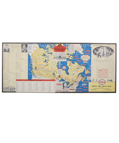 Scarce 1950-51 Esso" Hockey Map of Canada" Proof Poster (17 ¼” x 39 ½”) 