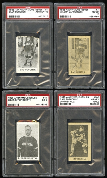 1925-27 Anonymous Hockey Card PSA-Graded Collection of 4 with #1 Boucher PSA Authentic and #47 Berlinquette PSA 5 - Highest Graded!