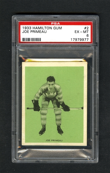 1933-34 Hamilton Gum (V288) Hockey Card #2 HOFer Joe Primeau RC - Graded PSA 6