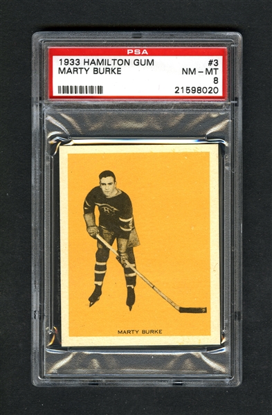 1933-34 Hamilton Gum (V288) Hockey Card #3 Marty Burke RC - Graded PSA 8 - Highest Graded!