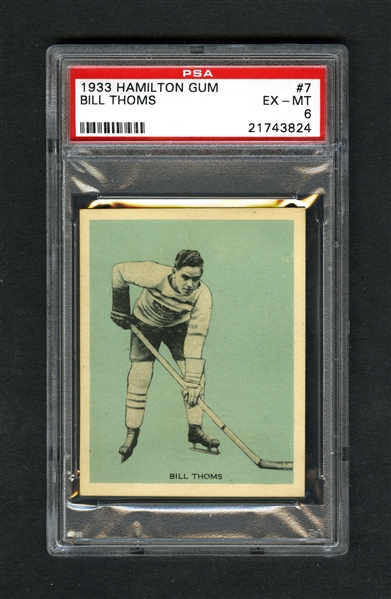 1933-34 Hamilton Gum (V288) Hockey Card #7 Bill Thoms RC - Graded PSA 6