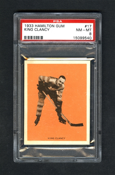 1933-34 Hamilton Gum (V288) Hockey Card #17 HOFer King Clancy - Graded PSA 8
