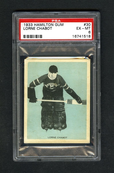 1933-34 Hamilton Gum (V288) Hockey Card #30 Lorne Chabot RC - Graded PSA 6