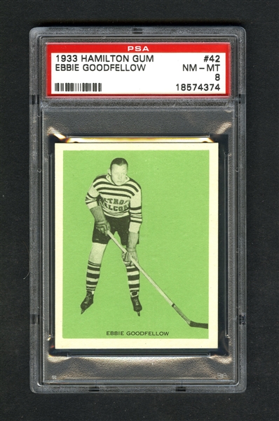 1933-34 Hamilton Gum (V288) Hockey Card #42 HOFer Ebbie Goodfellow RC - Graded PSA 8 - Highest Graded!