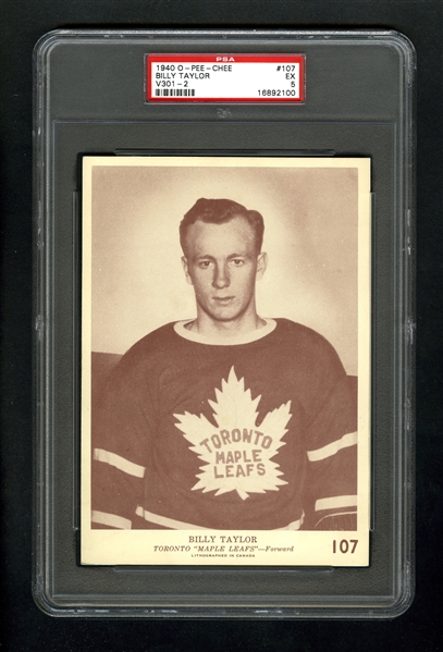 1940-41 O-Pee-Chee (V301-2) Hockey Card #107 Billy Taylor - Graded PSA 5
