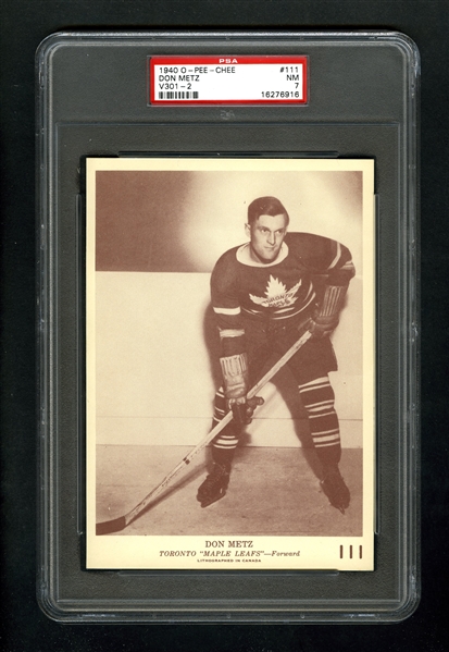 1940-41 O-Pee-Chee (V301-2) Hockey Card #111 Don Metz - Graded PSA 7 - Highest Graded!