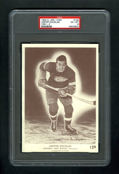 1940-41 O-Pee-Chee (V301-2) Hockey Card #129 Lester Douglas RC - Graded PSA 6 - Highest Graded!