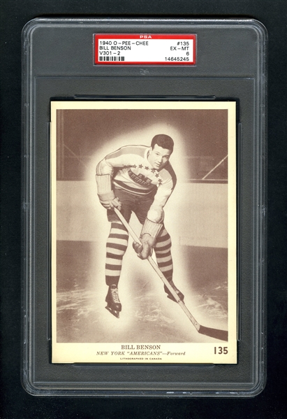 1940-41 O-Pee-Chee (V301-2) Hockey Card #135 Bill Benson RC - Graded PSA 6 - Highest Graded!
