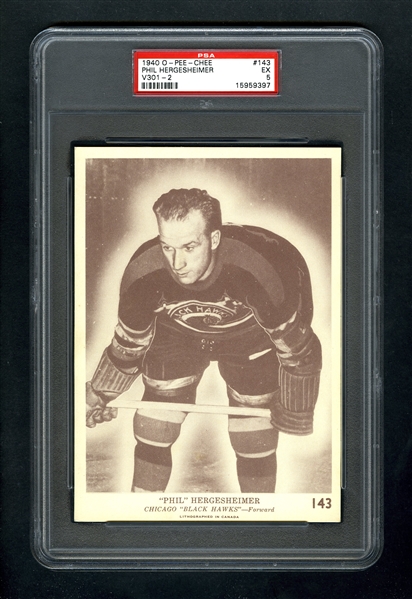 1940-41 O-Pee-Chee (V301-2) Hockey Card #143 Phil Hergesheimer RC - Graded PSA 5