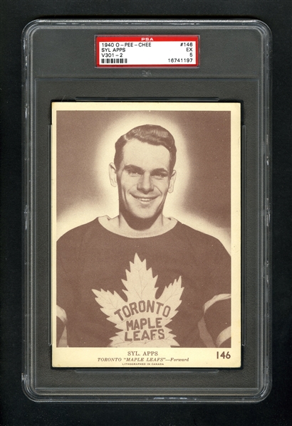 1940-41 O-Pee-Chee (V301-2) Hockey Card #146 HOFer Syl Apps - Graded PSA 5 - Highest Graded!