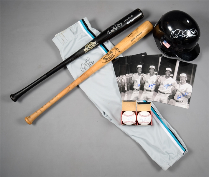 Montreal Expos Signed Photo and Game-Used Items Collection of 16 For Charity Including Martinez and Floyd Signed Game-Used Bats
