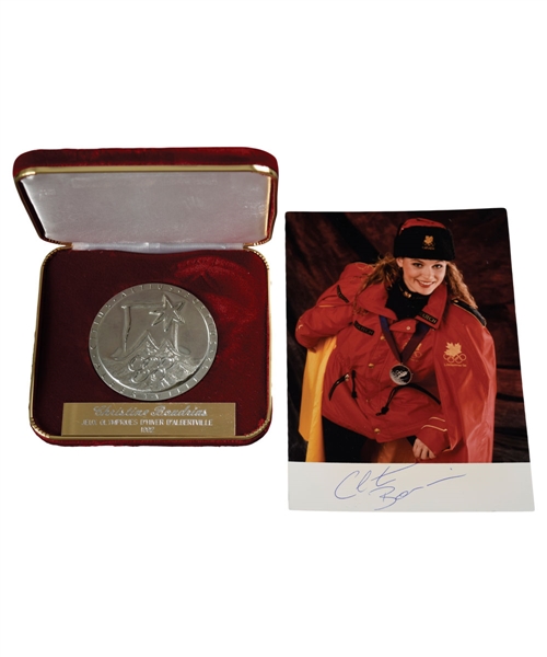 Christine Boudrias 1992 Albertville Winter Olympics Participation Medal and 1994 Olympics Signed Photo