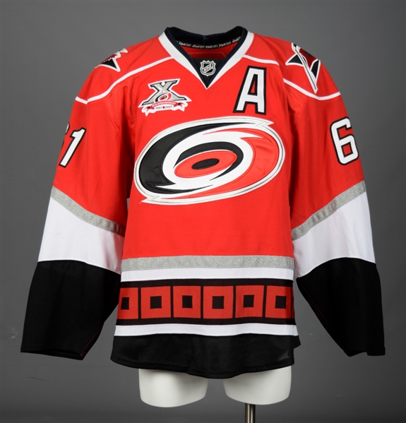 Cory Stillmans 2007-08 Carolina Hurricanes Game-Worn Alternate Captains Jersey with Team LOA - 10th Anniversary Patch!