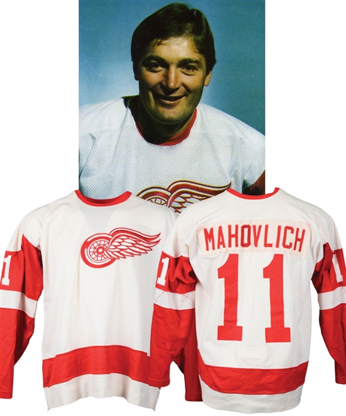 Pete Mahovlichs 1979-80 Detroit Red Wings Game-Worn Jersey - Team Repairs! - Photo-Matched!