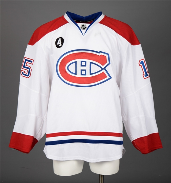 Pierre-Alexandre Parenteaus 2014-15 Montreal Canadiens Game-Worn Playoffs Jersey with Team LOA - Beliveau Memorial Patch!
