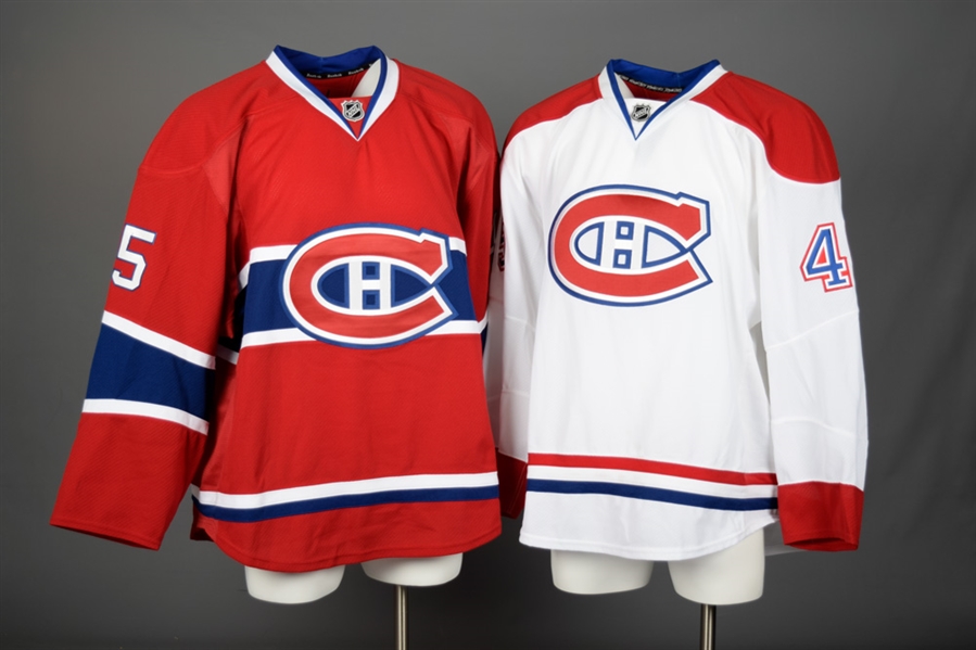 Evan Wardleys 2014-15 Montreal Canadiens Game-Issued Home and Away Jerseys with Team LOAs