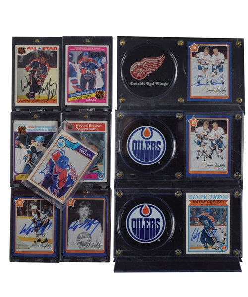 Wayne Gretzky Signed Hockey Card Collection of 9 Plus Gordie Howe Signed Card