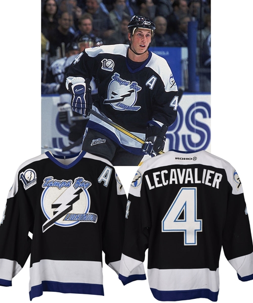 Vincent Lecavaliers 2001-02 Tampa Bay Lightning Game-Worn Alternate Captains Jersey with Team LOA - 10 Year Patch! - Photo-Matched!