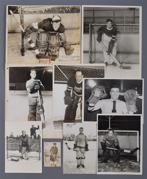 Vintage 1910s-1930s Goaltender Photo Collection of 9 Including Lorne Chabot and Frank Brimsek