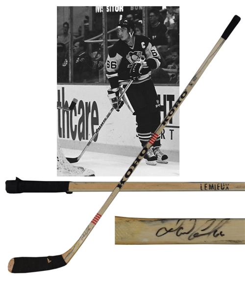 Mario Lemieuxs Late-1980s Pittsburgh Penguins Signed Koho Game-Used Stick