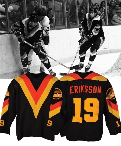 Roland Erikssons 1978-79 Vancouver Canucks First Year "V-Style" Game-Worn Jersey - Team Repairs!