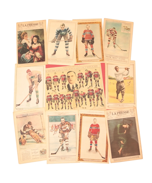 1927-31 "La Presse" Hockey and Golf Picture Collection of 9 Including Morenz, Joliat, Clancy and Shore