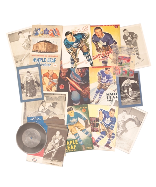 Hockey Memorabilia Collection with 1930s/1950s Hockey Programs (8), 1966-67 Maple Leafs Hockey Talks Set, 1933 Goudey Baseball Wrapper and More!