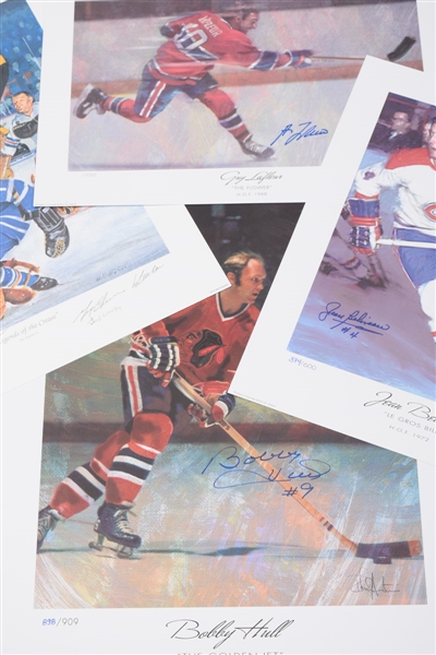 Signed Lithograph Collection of 4 Featuring Jean Beliveau, Guy Lafleur and Bobby Hull with LOA