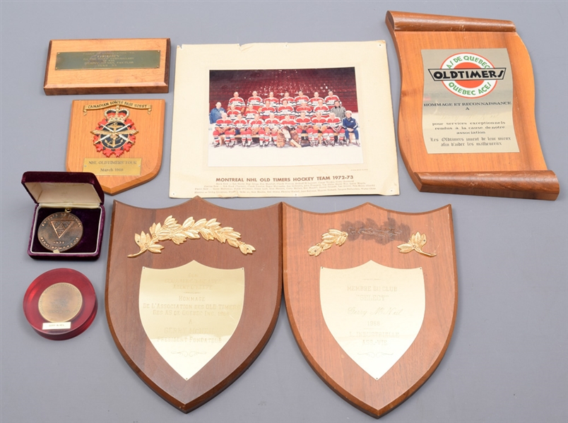 Gerry McNeils Award, Trophy and Memorabilia Collection of 8 with 1973 NHL Oltimers Hockey Medal and Team Photo