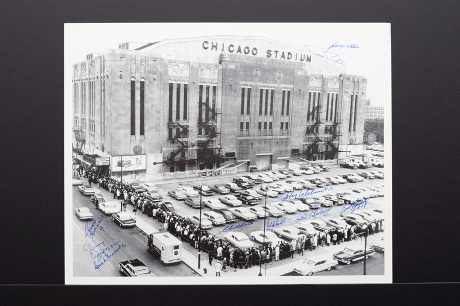 Chicago Stadium Photo Signed by 10 Former Chicago Black Hawks Players with LOA (16" x 20")