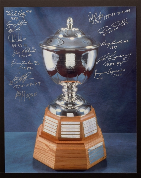 NHL James Norris Memorial Trophy Past Winners Multi-Signed Photo by 12 with Inscriptions Including Leetch, Bourque, Chelios and Coffey with LOA
