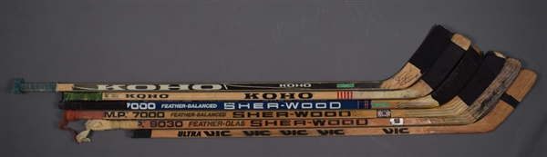 Montreal Canadiens Game-Used Stick Collection of 5 Including Shutt, Koivu and Damphousse Plus Gradins Canucks Stick
