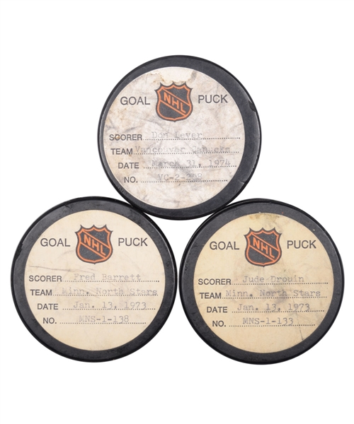 Minnesota North Stars and Vancouver Canucks 1972-74 Goal Pucks from the NHL Goal Puck Program (3)