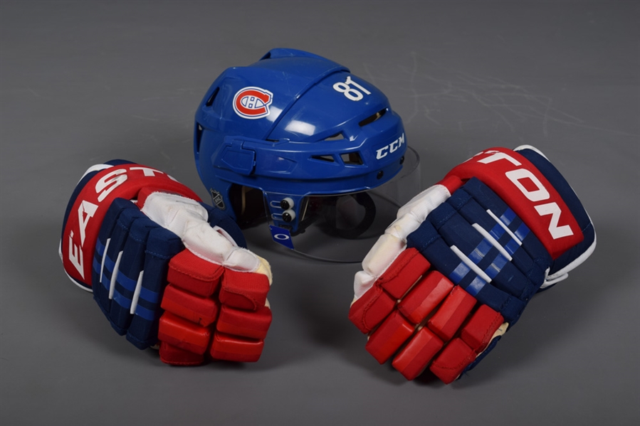 Montreal Canadiens Brian Giontas Game-Used Easton Gloves and Lars Ellers Game-Worn CCM Helmet