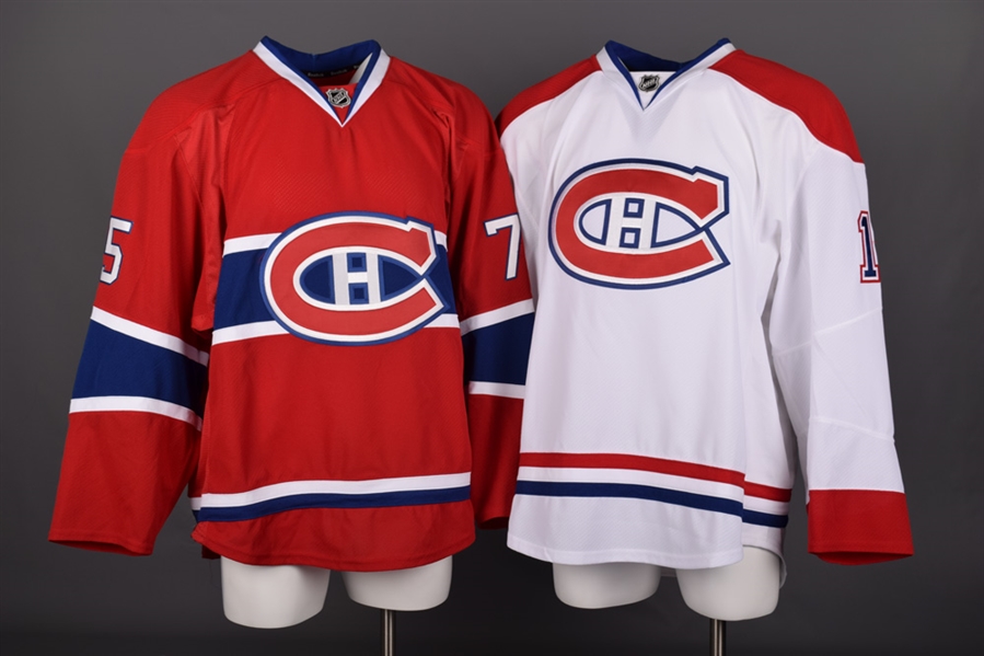 Charles Hudons and Scott Gomez’s 2012-13 Montreal Canadiens Game-Issued Home and Away Jerseys with Team LOAs