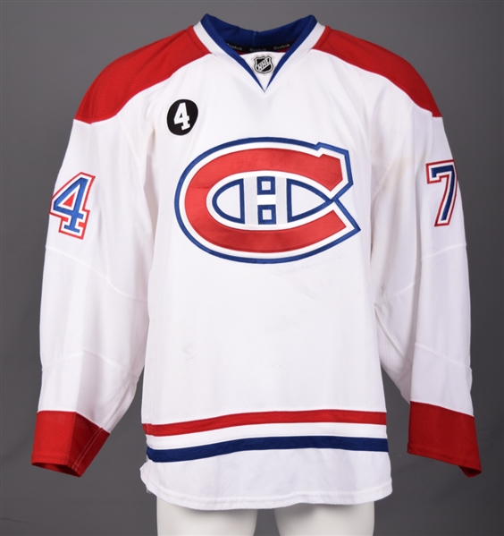 Alexei Emelins 2014-15 Montreal Canadiens Game-Worn Away Jersey with Team LOA - Beliveau Memorial Patch!