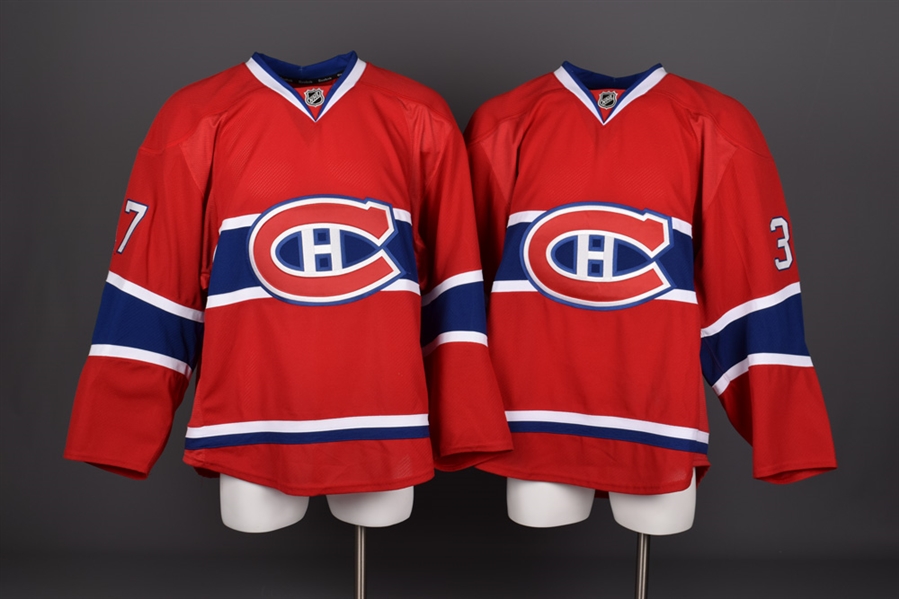 Rene Bourques and Gabriel Dumonts Montreal Canadiens 2014-15 Game-Issued Home Jerseys with Team LOAs