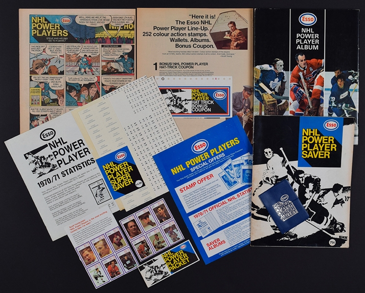 1970-71 Esso Power Player Hockey Stamp Collection with Albums, Stat Sheets, Ads and More!