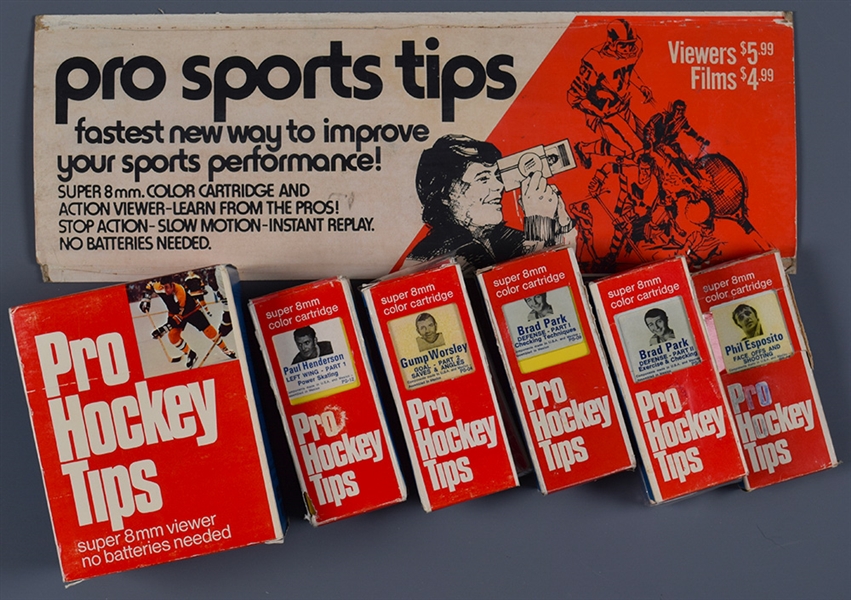 1973-74 Gay Lea Foods Pro Hockey Tips Super 8mm Film Cartridge and Viewer Collection of 10 Plus Original Store Ad 