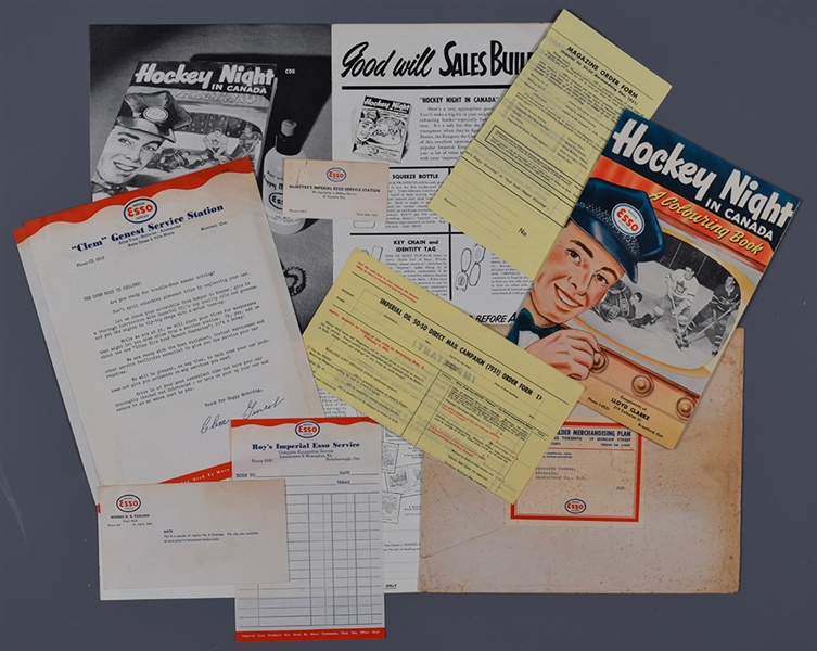1950s Esso Hockey Promotion Collection with Hockey Night in Canada Coloring Book, Various Forms and More