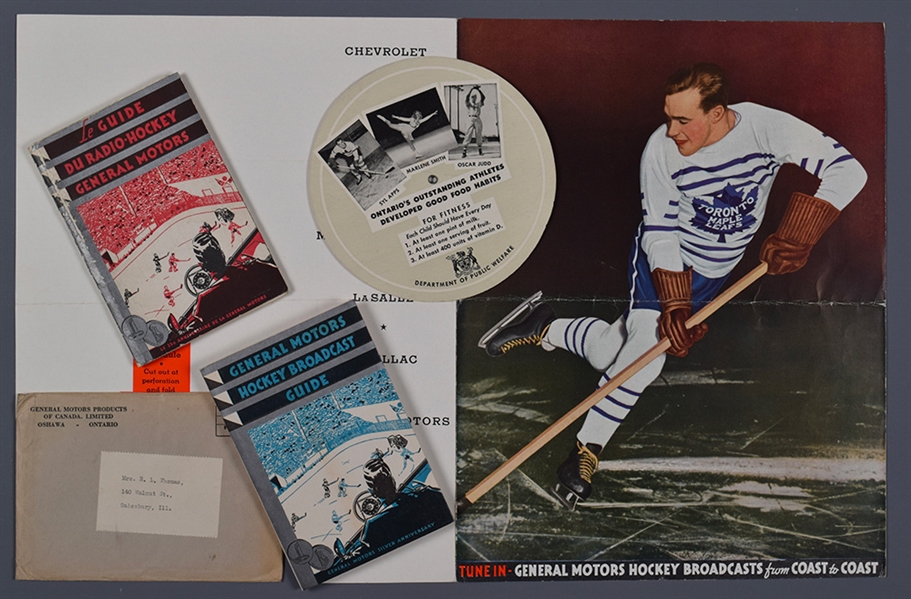 General Motors Collection with 1933-34 Guides (2 - English & French) and 1934-35 Schedule Featuring Charlie Conacher Plus 1940s Syl Apps Promo Piece
