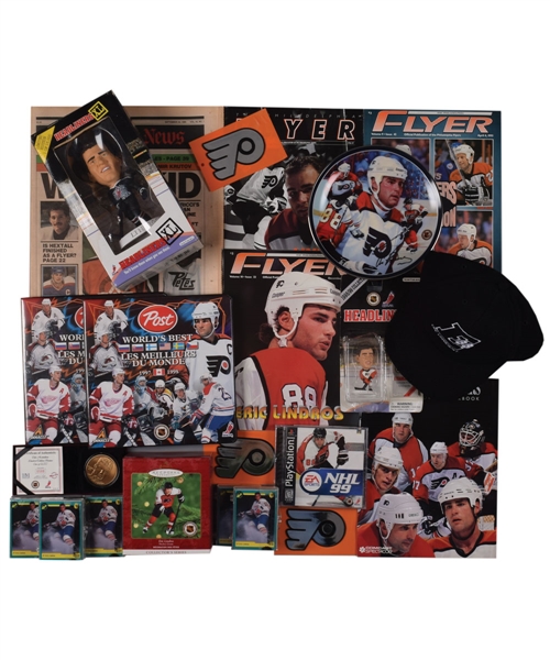 Eric Lindros Massive Philadelphia Flyers Memorabilia Collection with Plates, Hockey Cards, Bobble Heads, Publications and Much More!