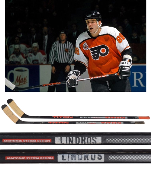 Eric Lindros 1992-93 Philadelphia Flyers Game-Used Rookie Season Titan Sticks (2) with His Signed LOA