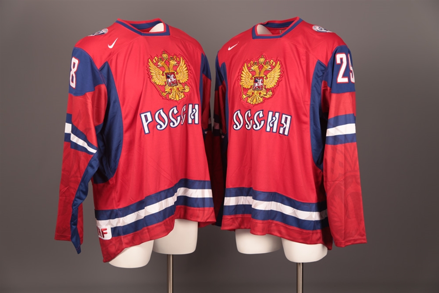 Team Russia 2010 Winter Olympics Single-Signed Jersey Collection of 4 Including Kovalchuk and Fedorov with COAs