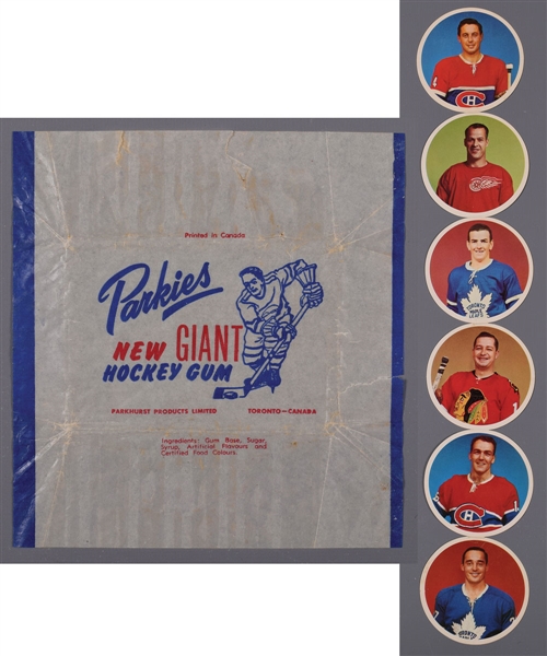 1953-54 Parkhurst Hockey Wrapper Plus 1962-63 El Producto Complete Set of 6 Hockey Coasters