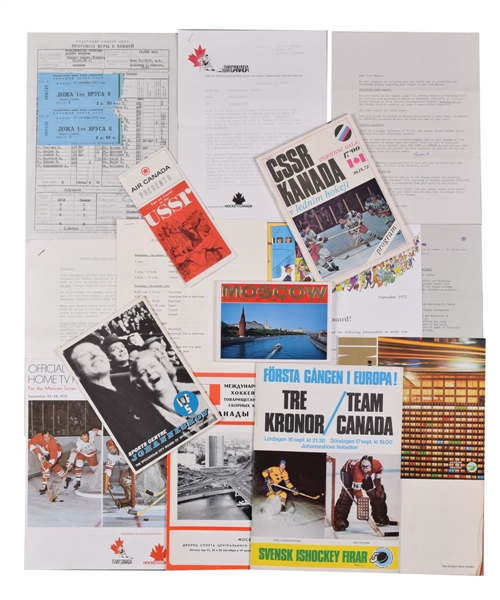 Jean Ratelles 1972 Canada-Russia Series Program, Hockey Tour Document and Pin Collection with His Signed LOA
