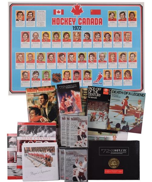 Jean Ratelles 1972 Canada-Russia Series Memorabilia Collection with Large Team Canada and Team Russia Posters, Vintage Books, DVD Sets and More with His Signed LOA