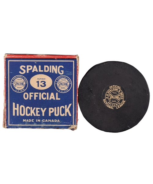 Vintage 1930s Spalding Official NHL Hockey Puck with Original Box