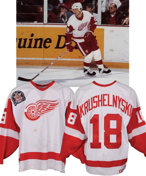 Mike Krushelnyskis 1994-95 Detroit Red Wings Game-Worn Stanley Cup Finals Jersey with LOA - Video-Matched!